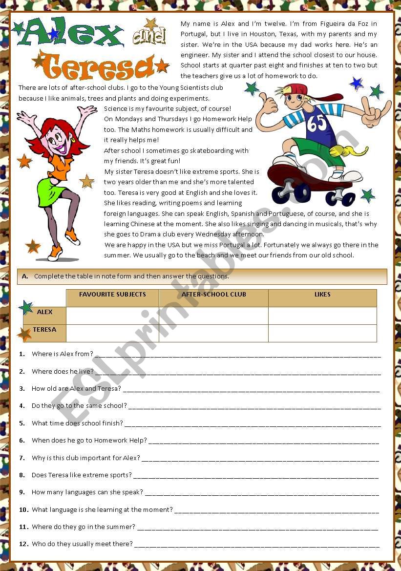 Alex and Teresa worksheet