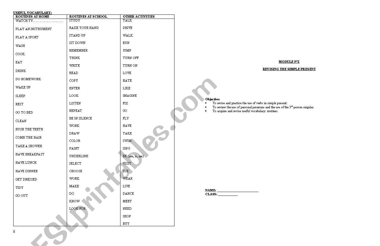 Module 2: present simple worksheet