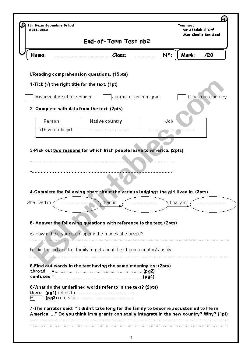 Bac end-of-term test (March2012)