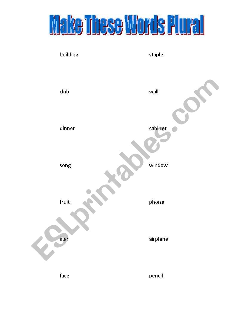 Make These Words Plural worksheet