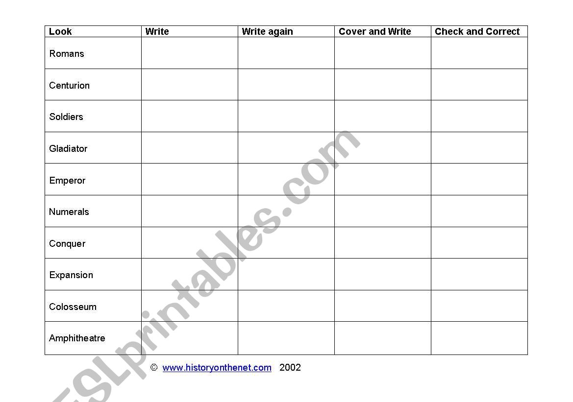 Spelling Test - Rome worksheet