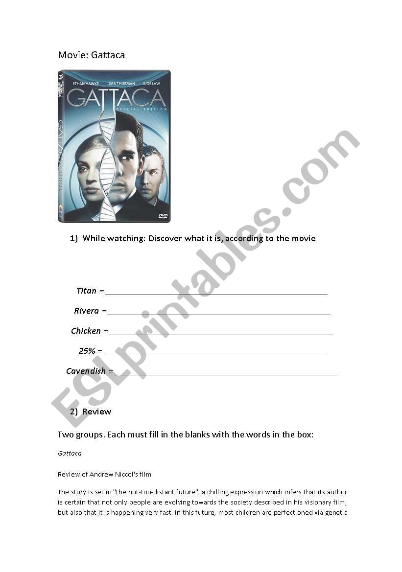 Gattaca - movie activity worksheet