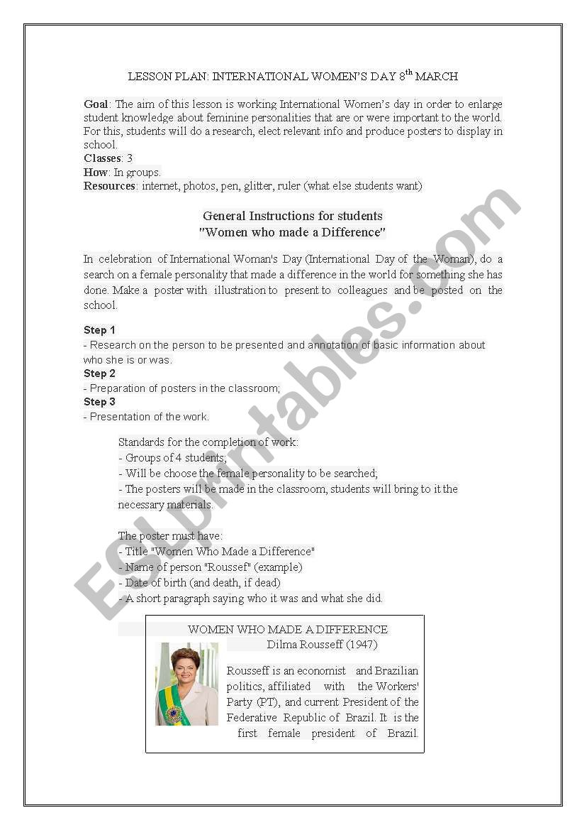 International womens day worksheet