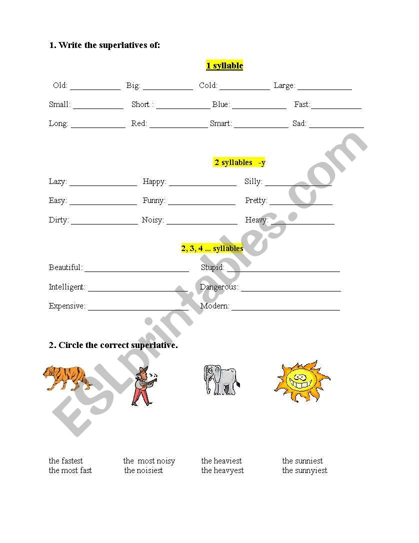 Superlatives worksheet