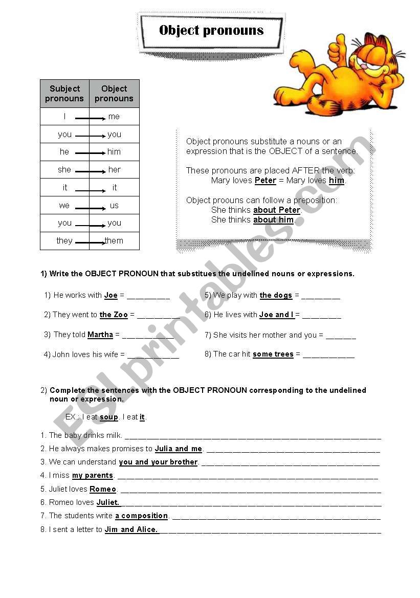 Object pronouns worksheet