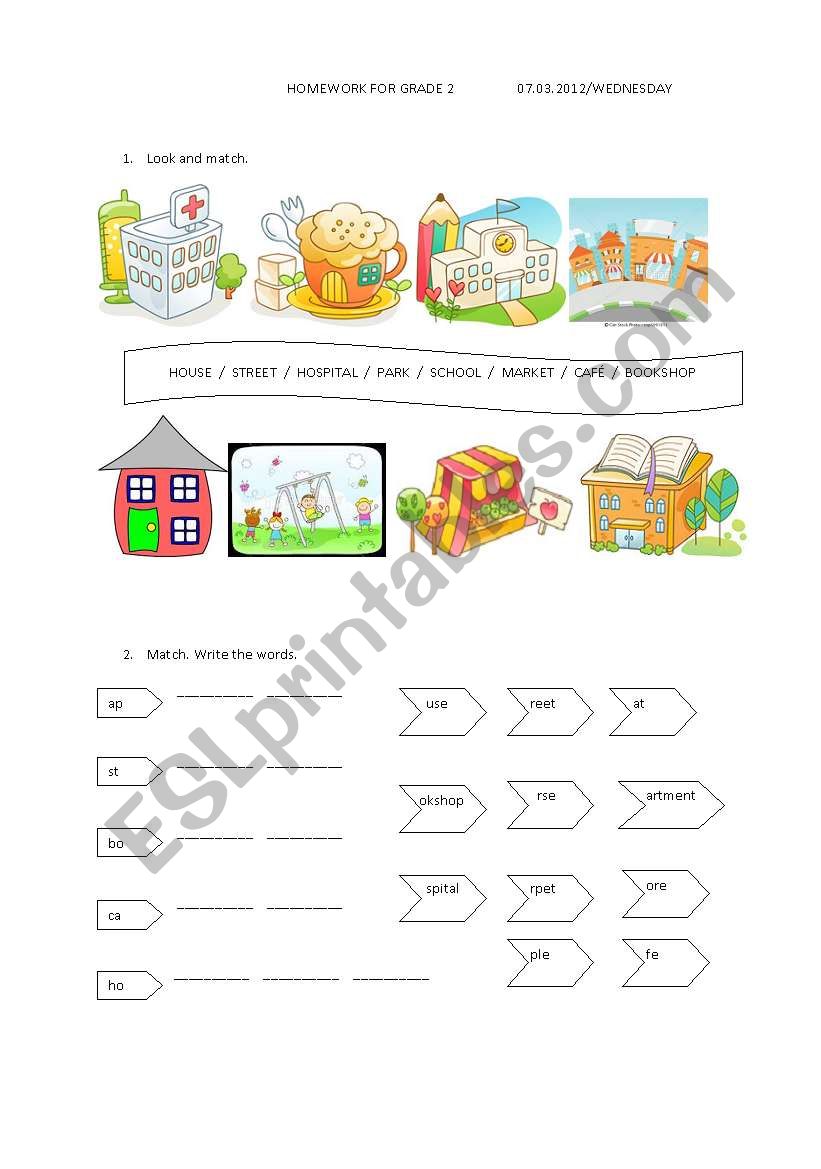 places in town worksheet