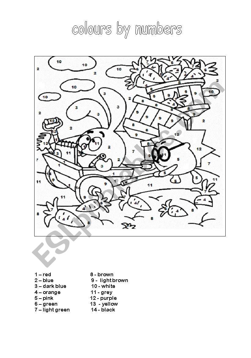 colours by numbers worksheet