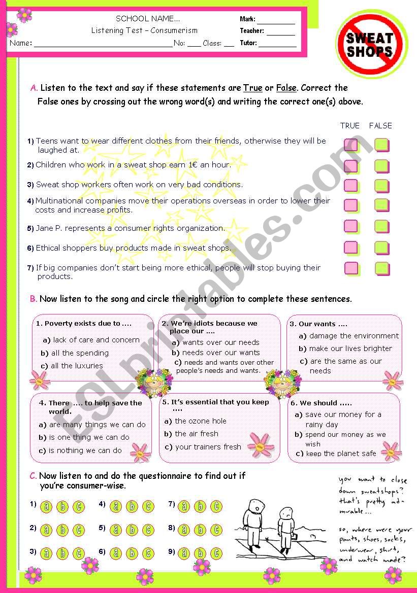 Ethical consumerism:   Are you consumer-wise?  -  Listening worksheet