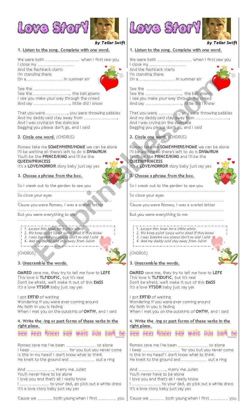 LOVE STORY by TAYLOR SWIFT worksheet