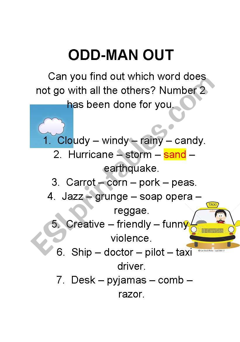 Odd-man out worksheet