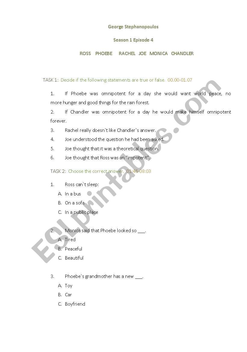 Friends Season 1 Episode 4 worksheet