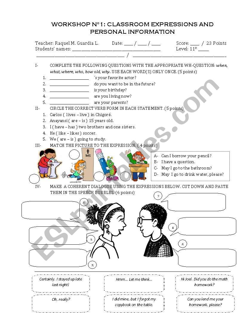 Classroom Expressions and Personal Information