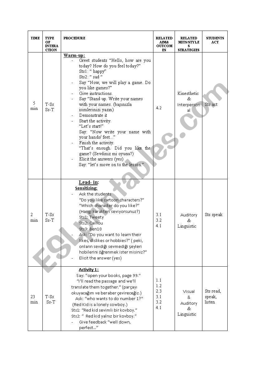 like dislike plan  worksheet