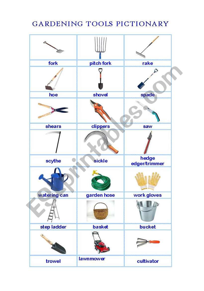 GARDENING TOOLS PICTIONARY worksheet