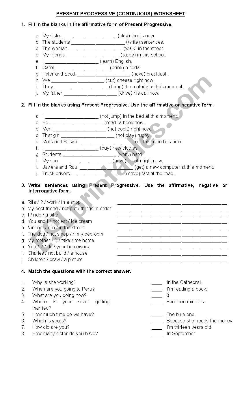 Present Progressive worksheet