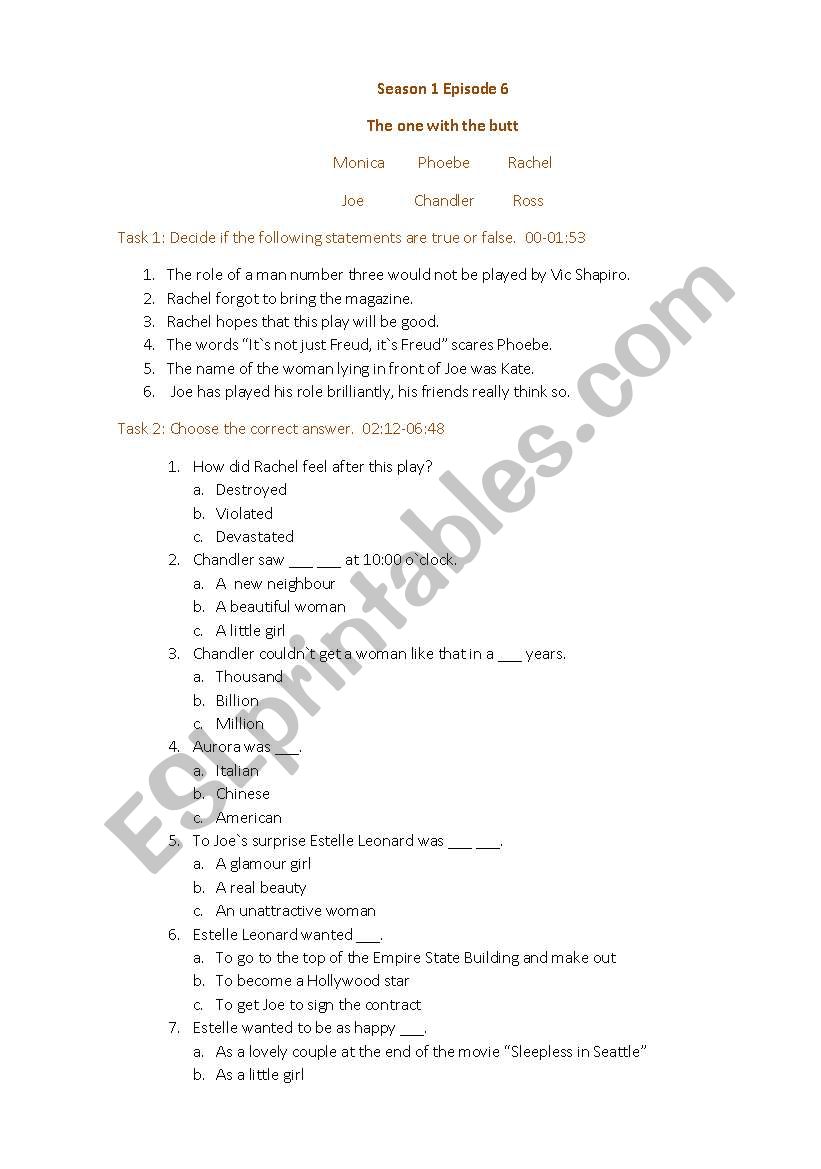 Friends Season 1 Episode 6 worksheet