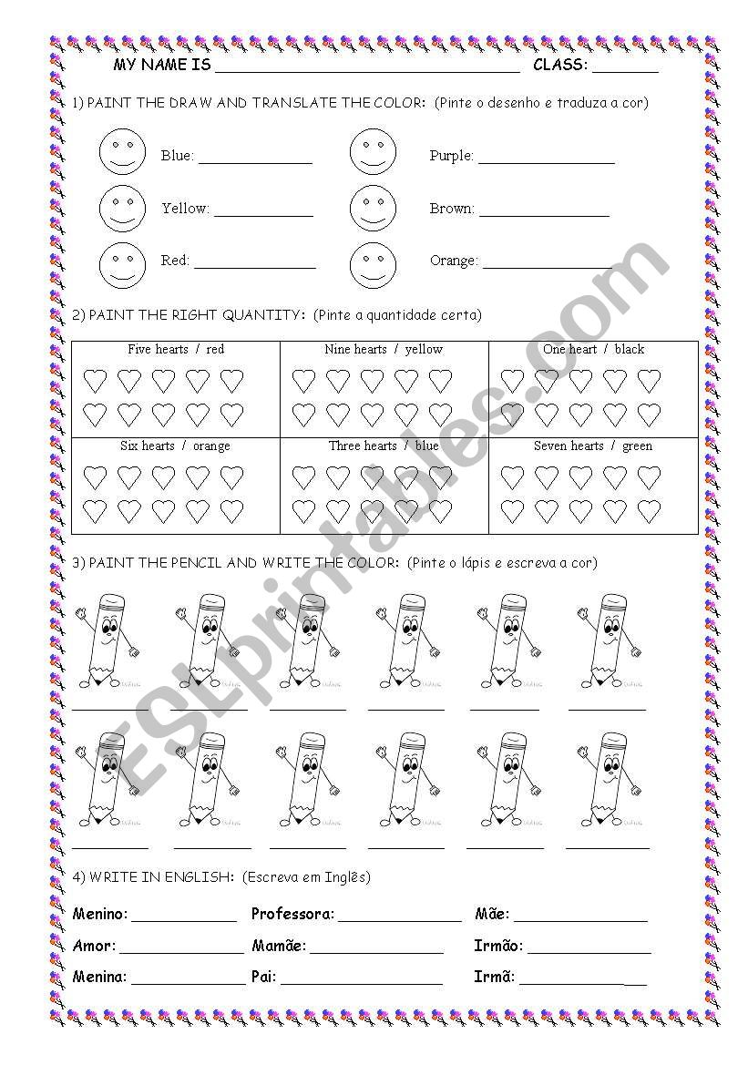 colours  worksheet