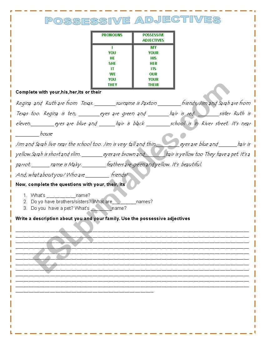 Possessive Adjectives worksheet