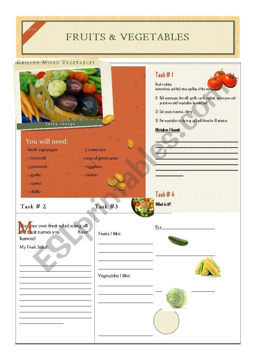 Test Fruit and Vegetable worksheet