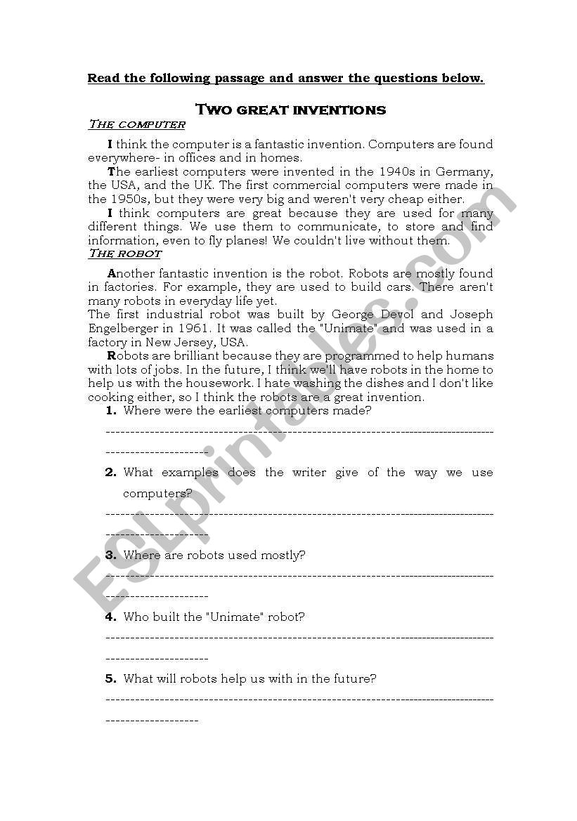 reading quiz worksheet