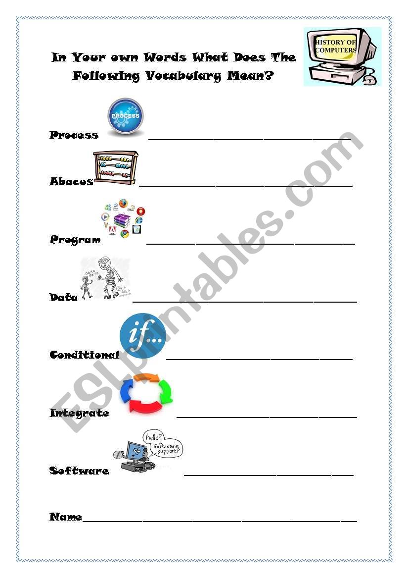 Computer Vocabulary worksheet