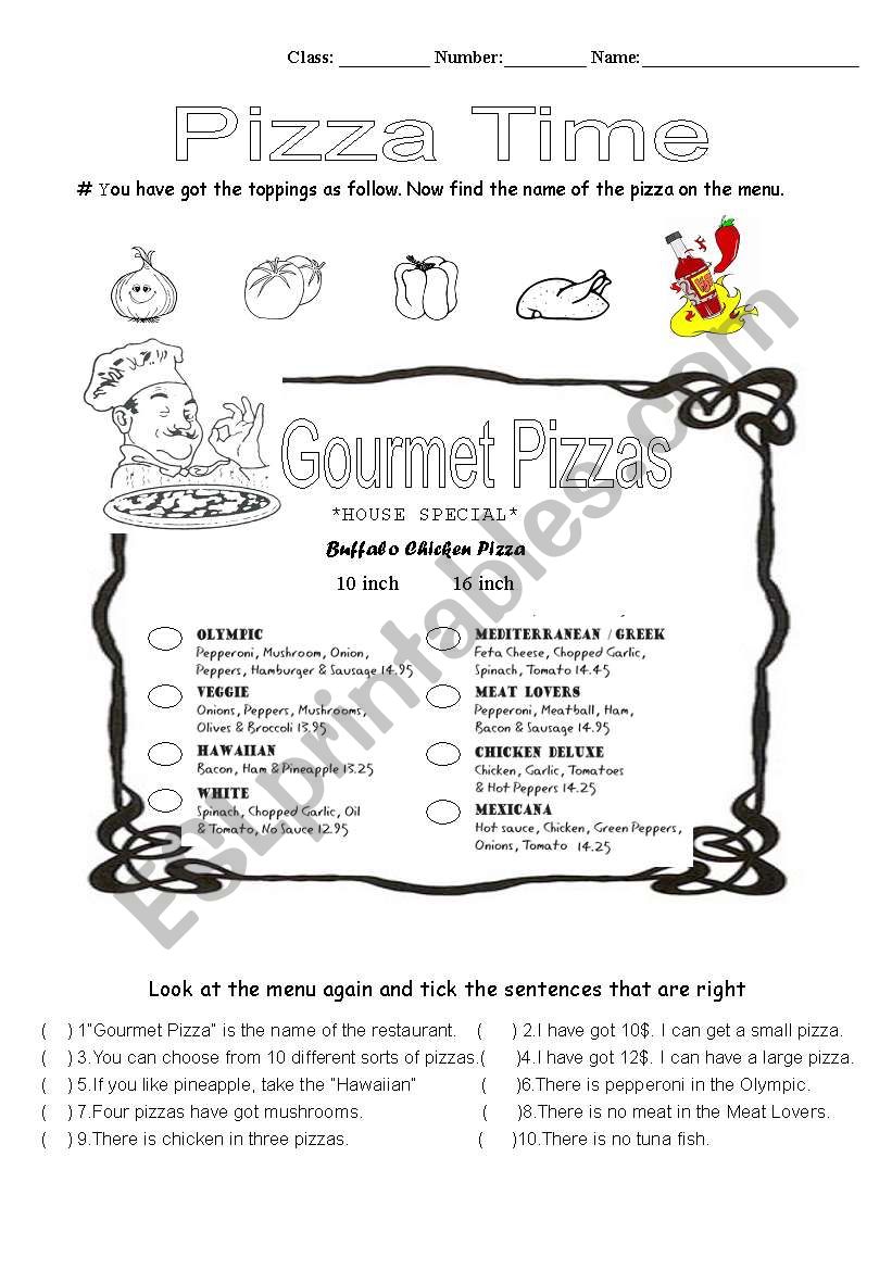 Pizza Time worksheet