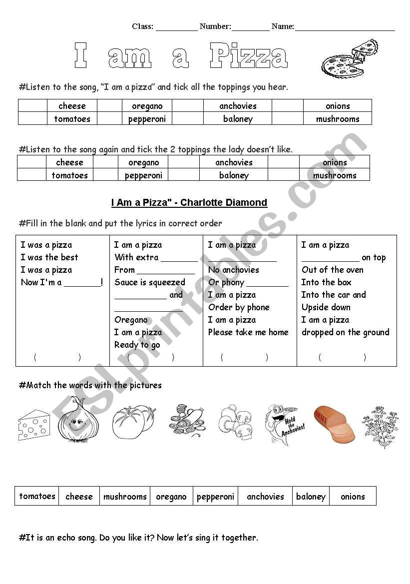 I am a pizza worksheet