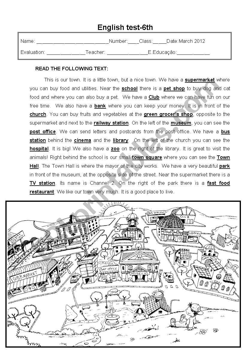 Town /House worksheet