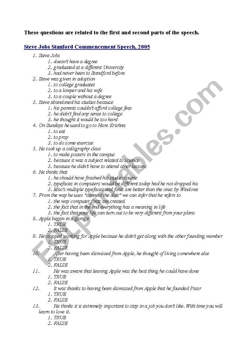 Steve Jobs worksheet