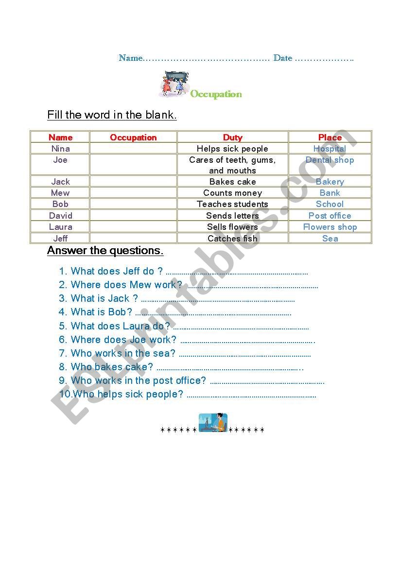 Occupation worksheet