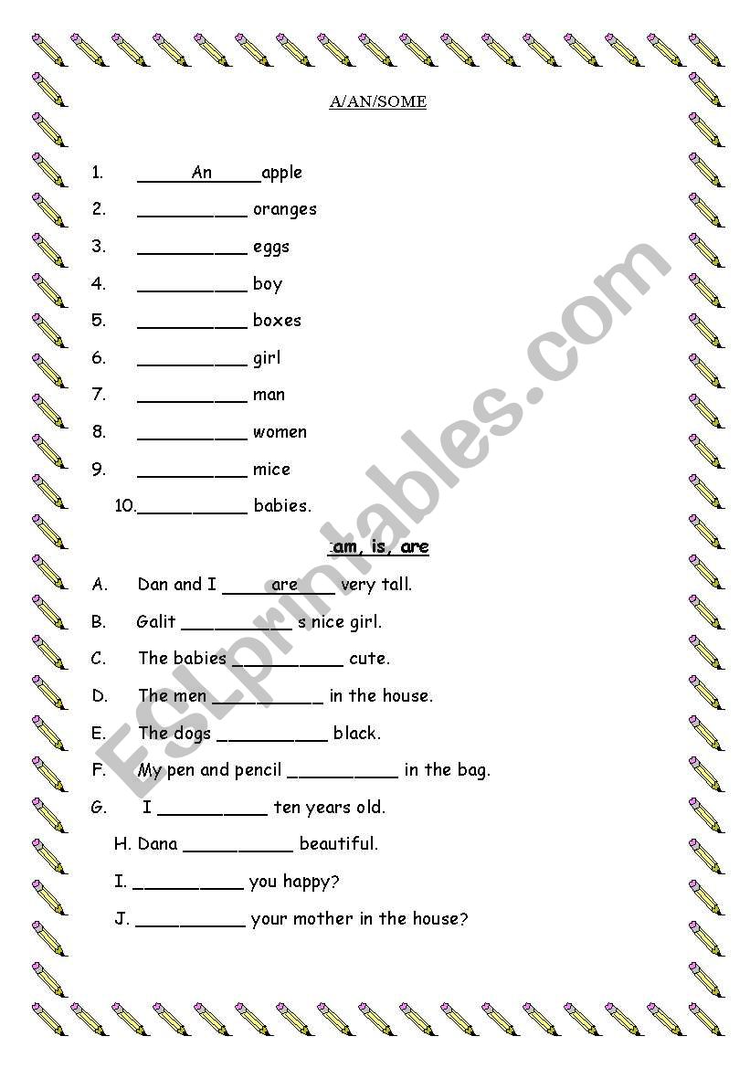 A/AN/SOME worksheet