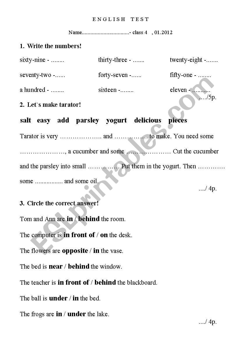 english test 4th grade worksheet