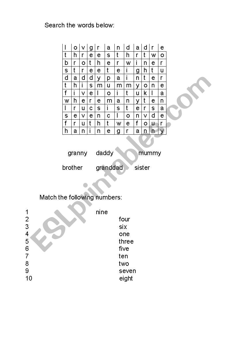 Family wordsearch worksheet