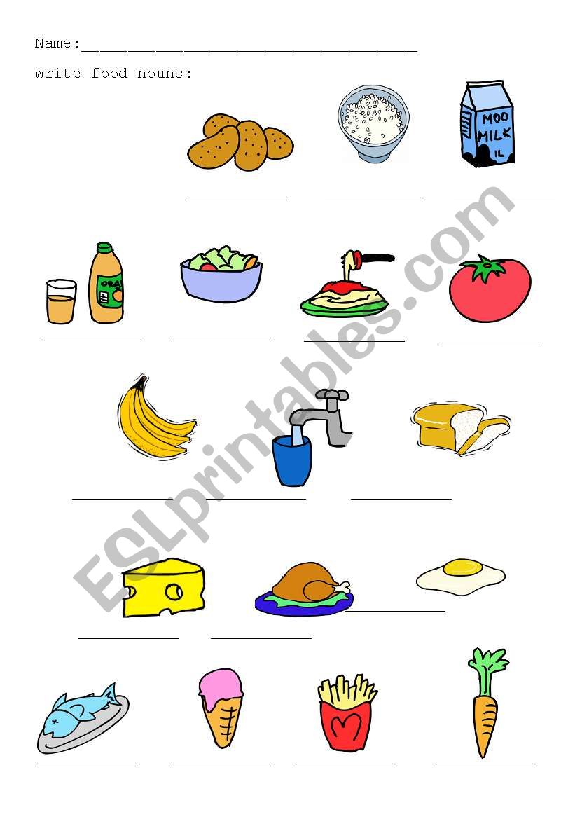 food worksheet