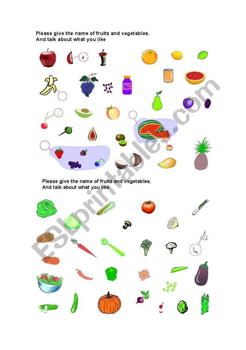 Talk about fruits and vegetable