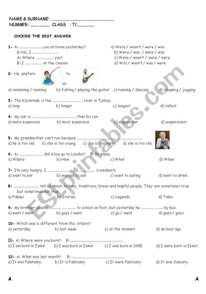 simple past quiz worksheet