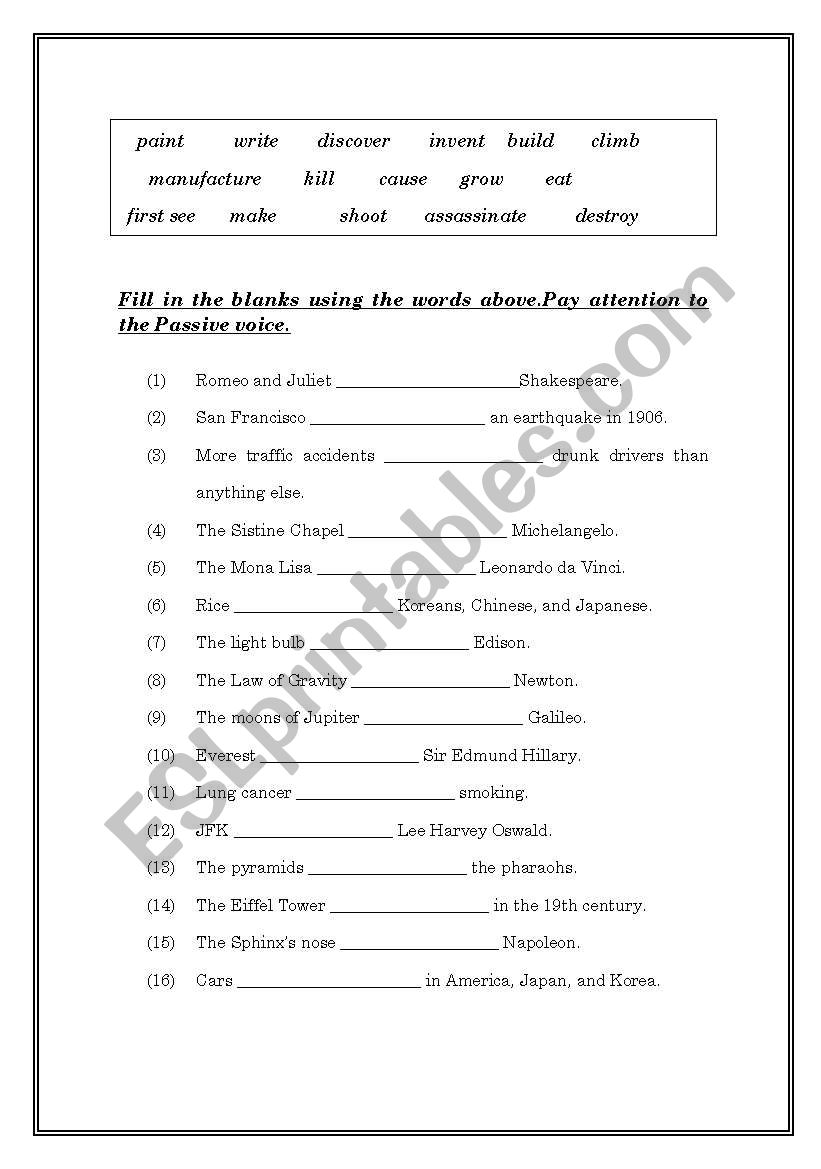 past passive worksheet