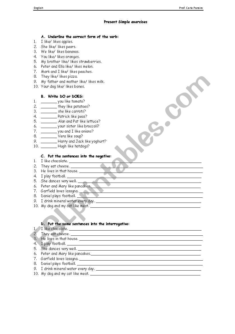 Present  simple exercises worksheet