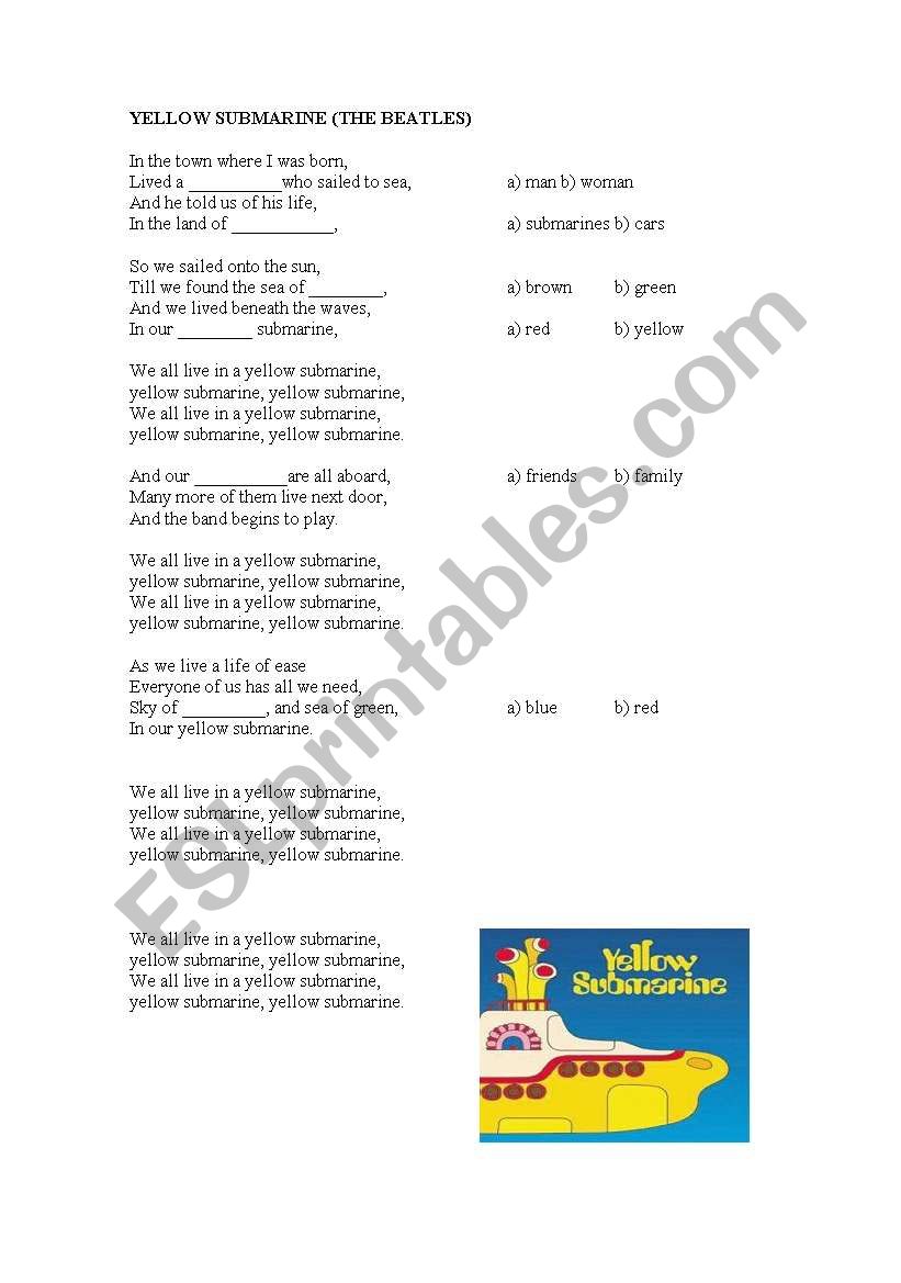 Yellow Submarine- The Beatles worksheet