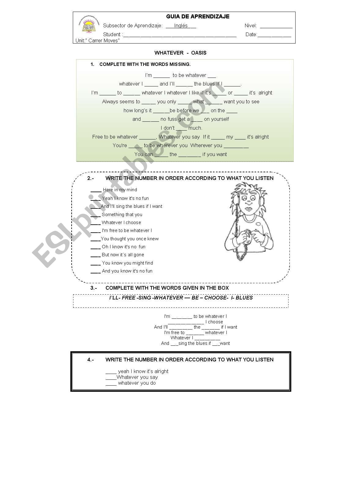 song worksheet