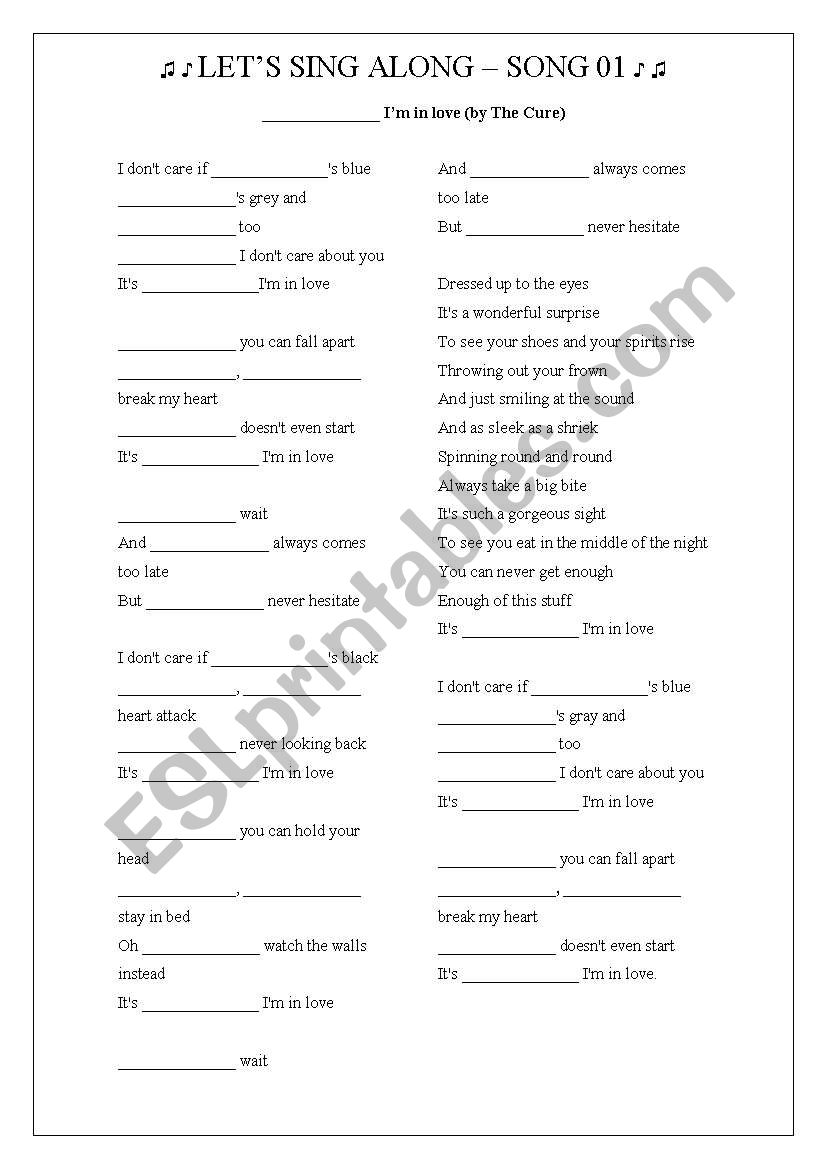 Song: Friday Im in love worksheet