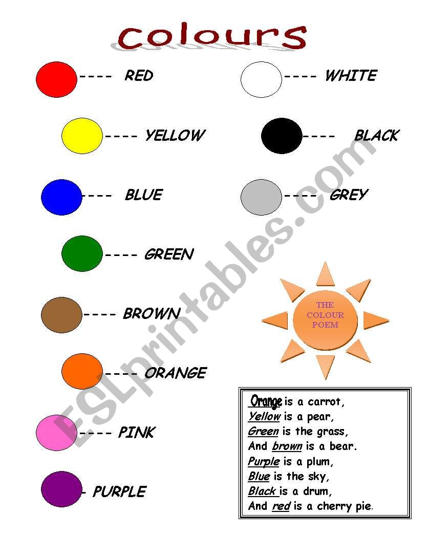 colours/ numbers worksheet