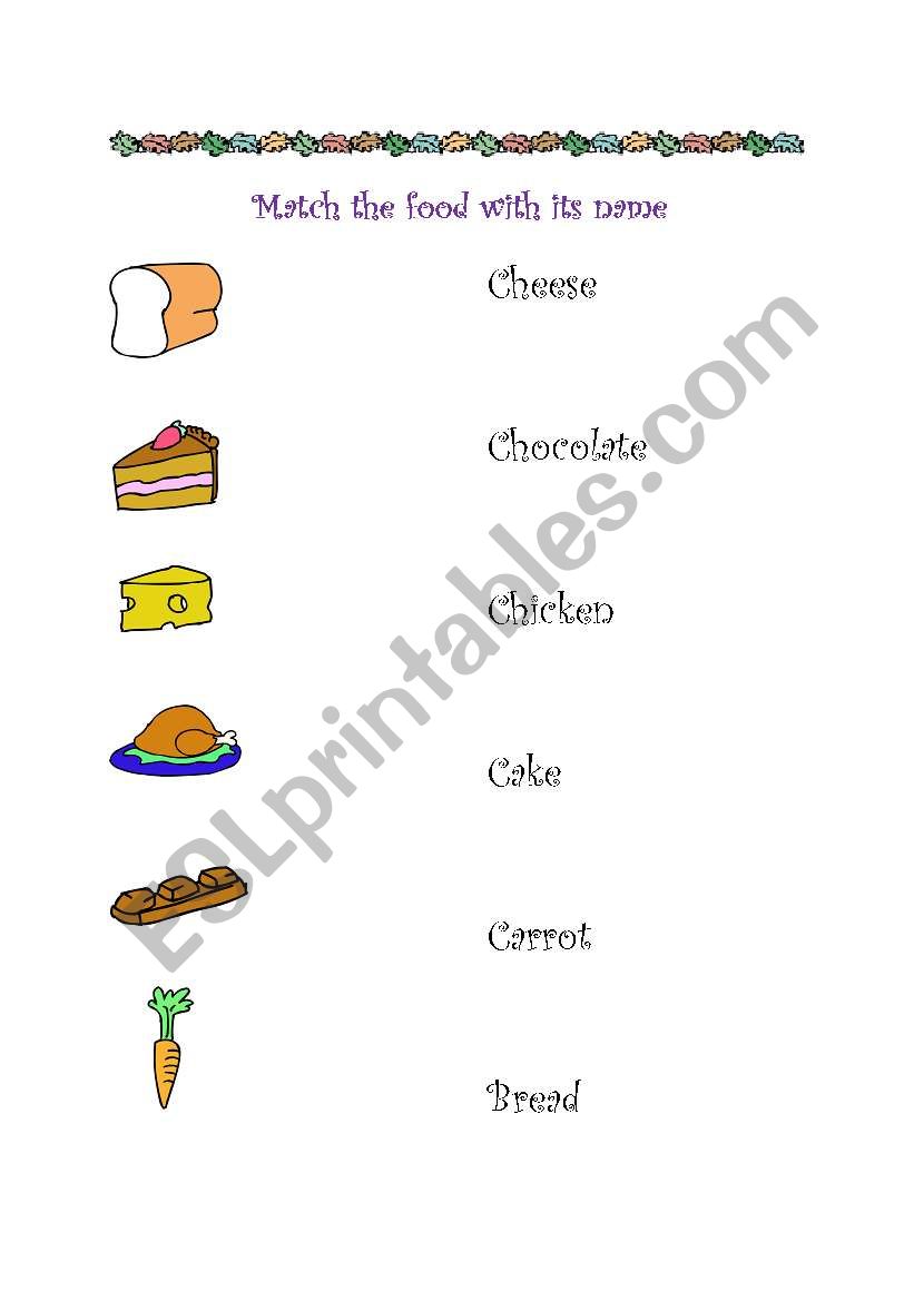 Match the food with its name worksheet