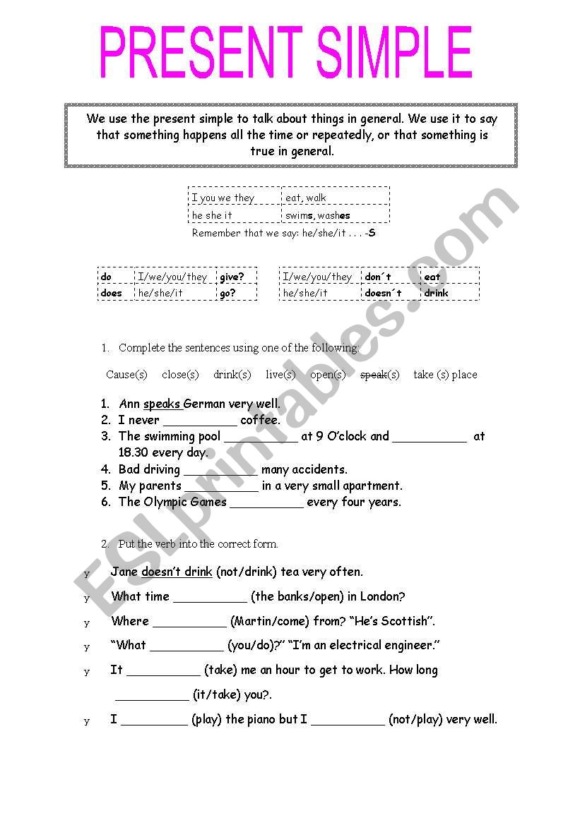 Present Simple worksheet