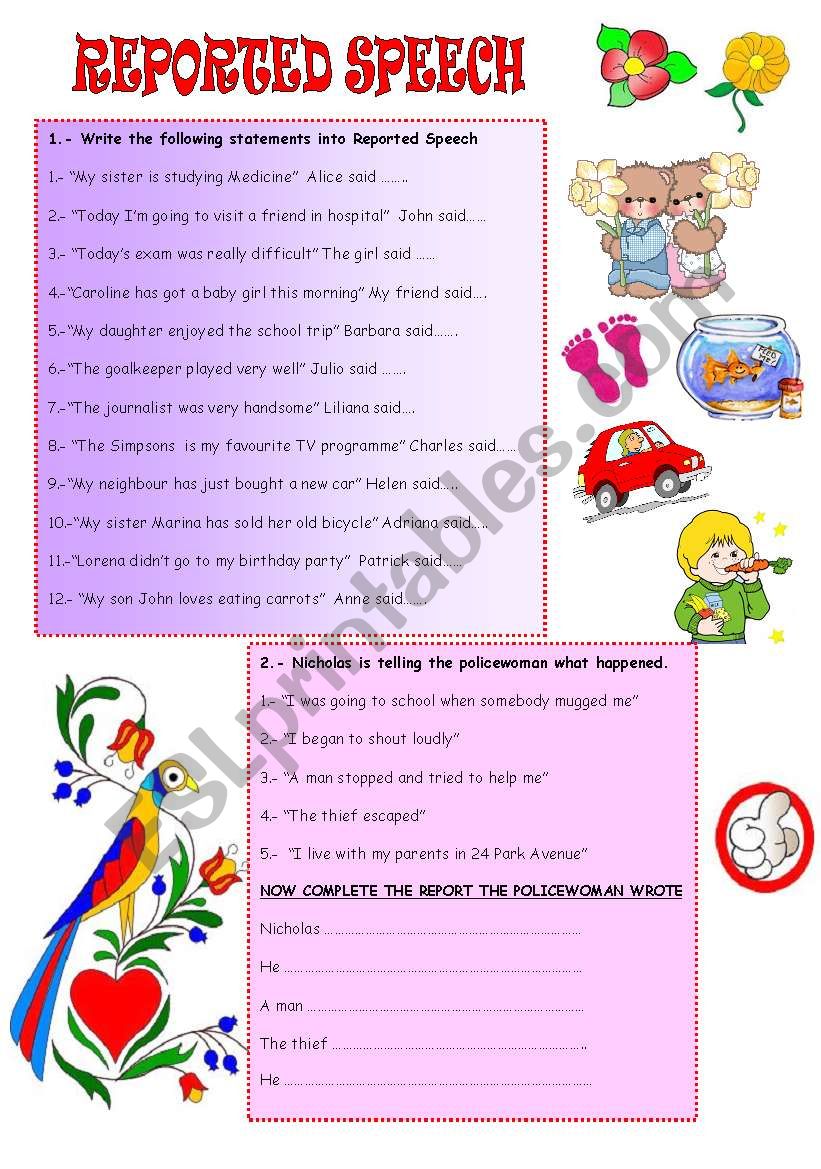 REPORTED SPEECH: STATEMENTS worksheet