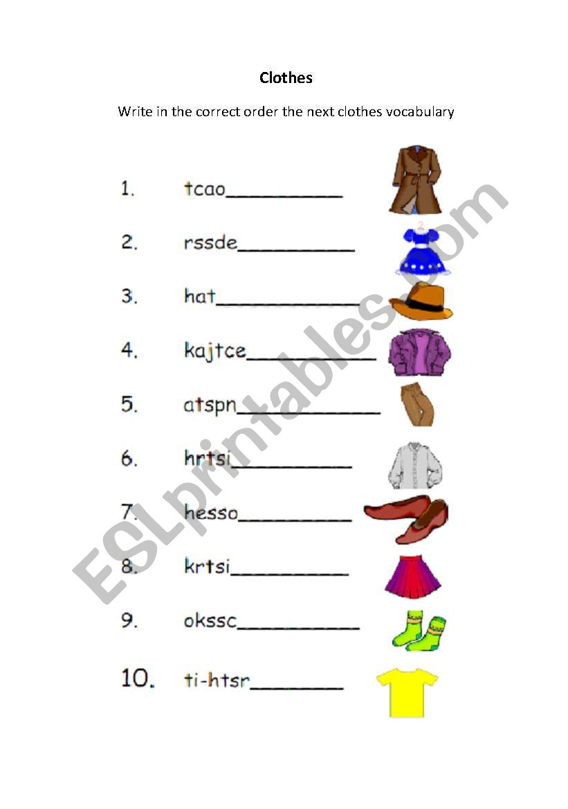 Write in the correct order worksheet