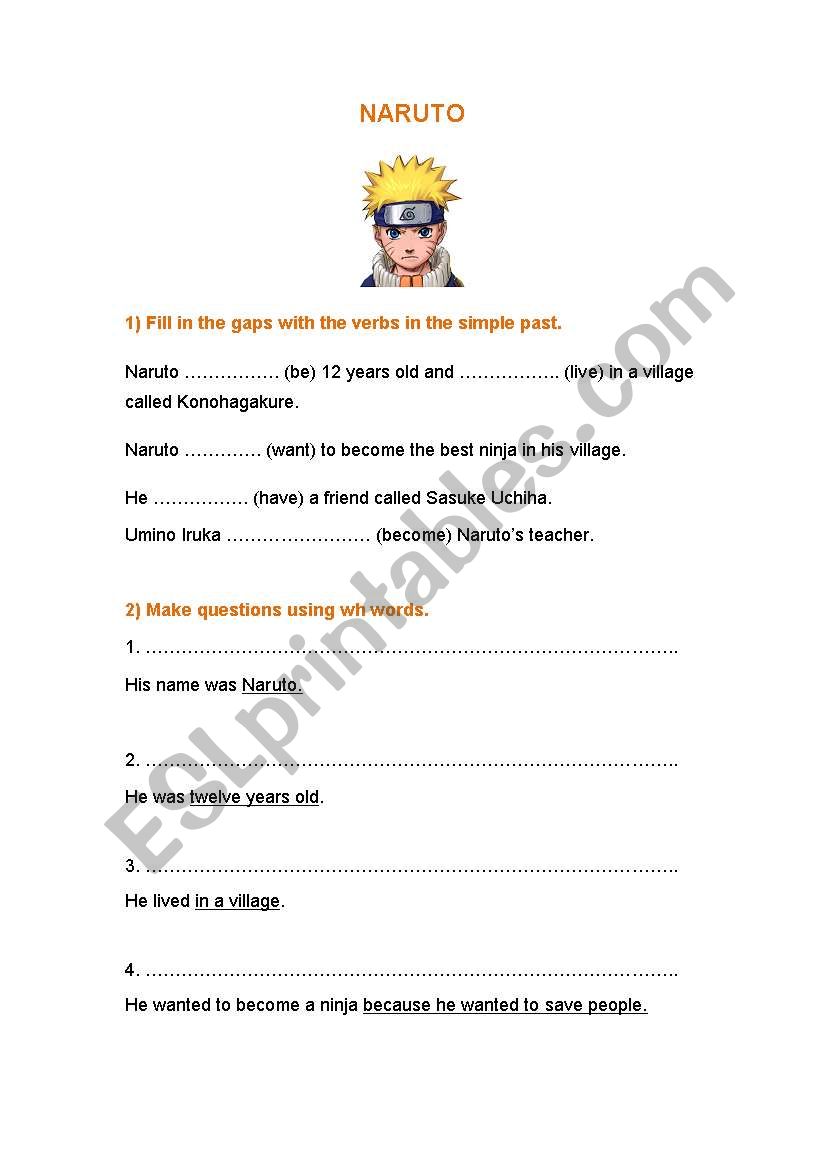 Simple past - naruto worksheet