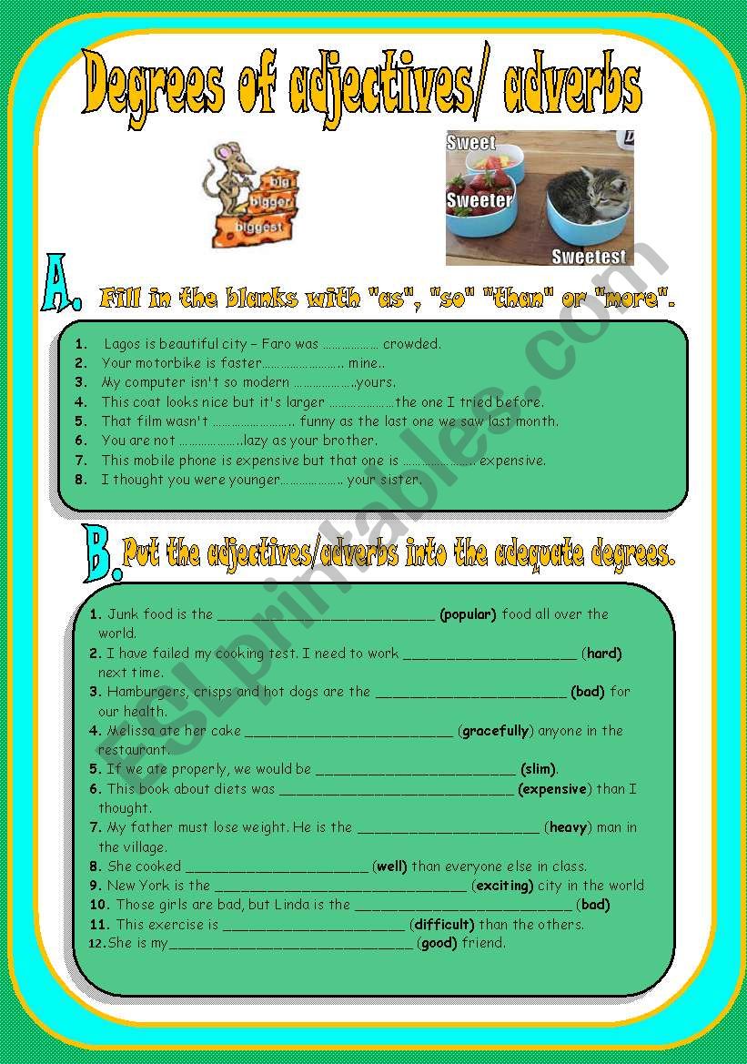  Degrees of adjectives worksheet