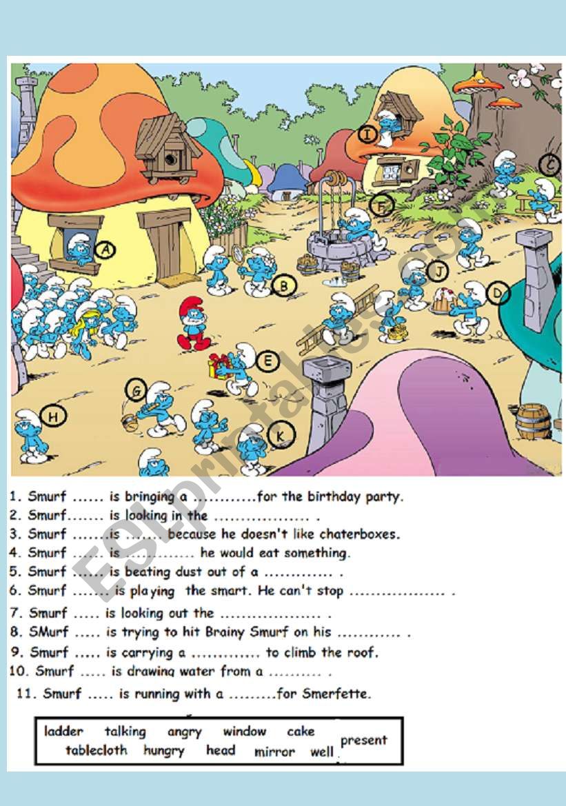 In the smurfsÂ´ village worksheet