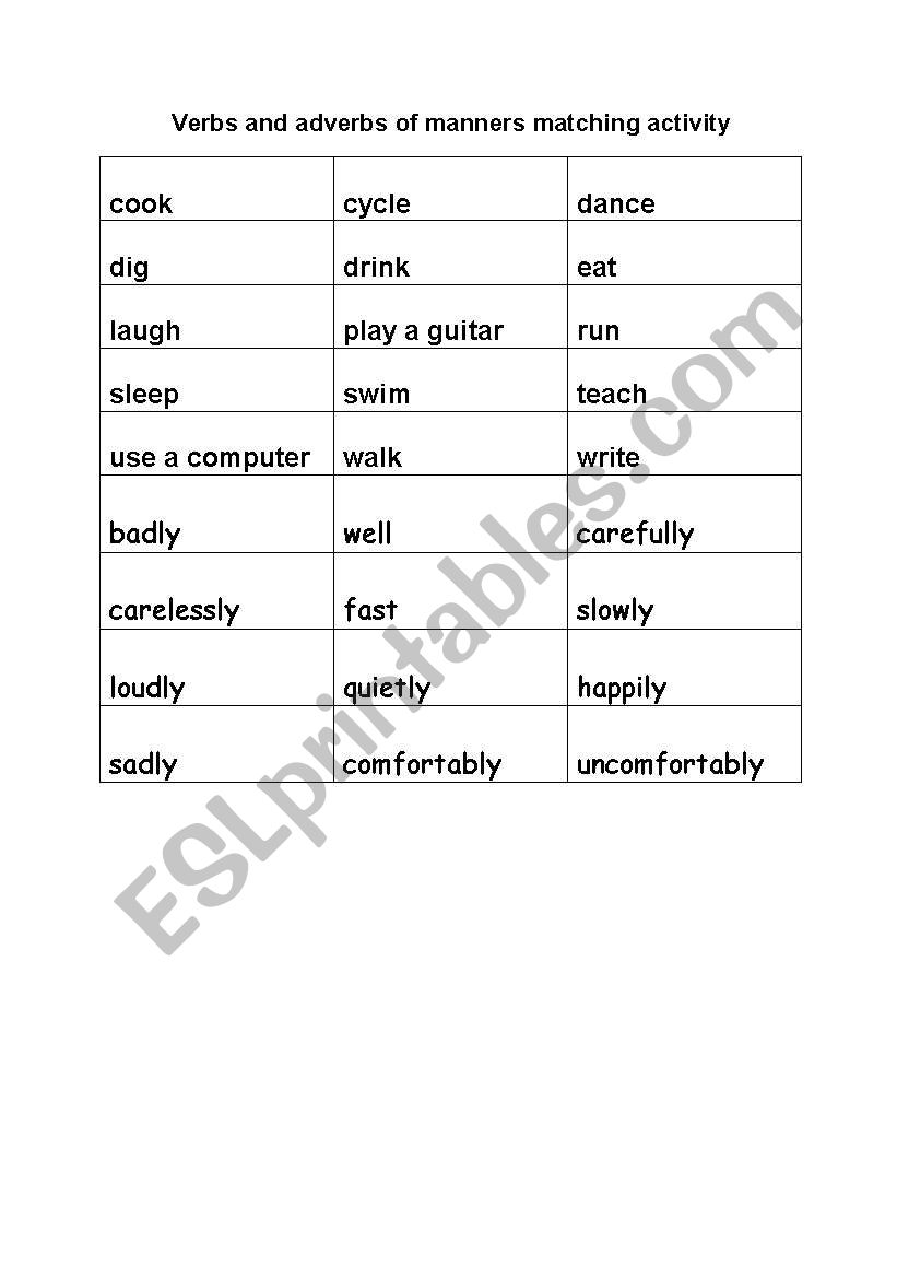 adverbs matching activity worksheet